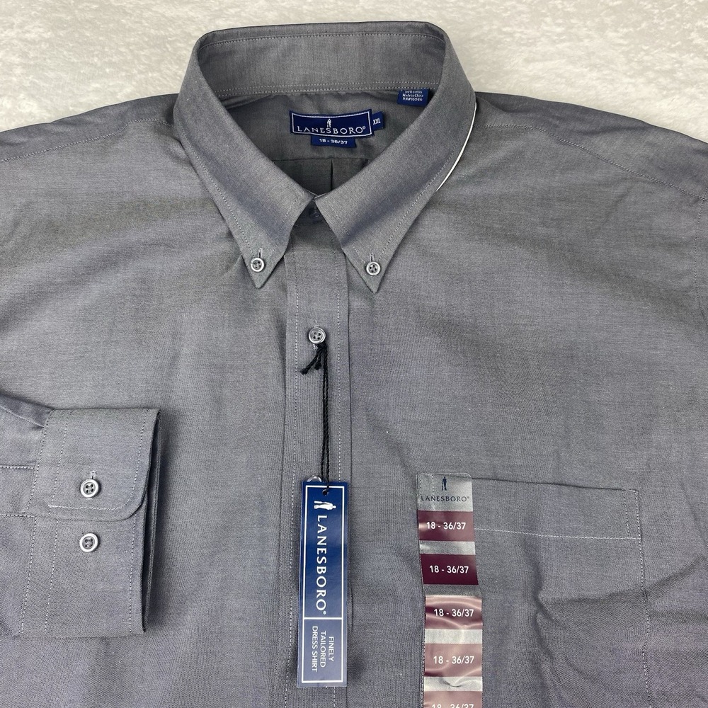 Lanesboro Dress Shirt Mens 18-36/37 Slate Gray Regular Fit‎ Wrinkle Free NWT!